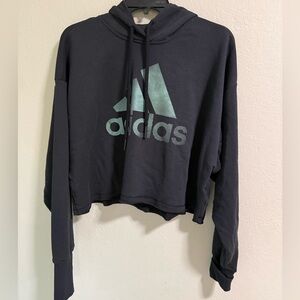 Adidas Cropped Logo Hoodie Charcoal Gray Size S